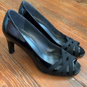 Stuart Weitzman Bandaritz Black Patent Peep Toe